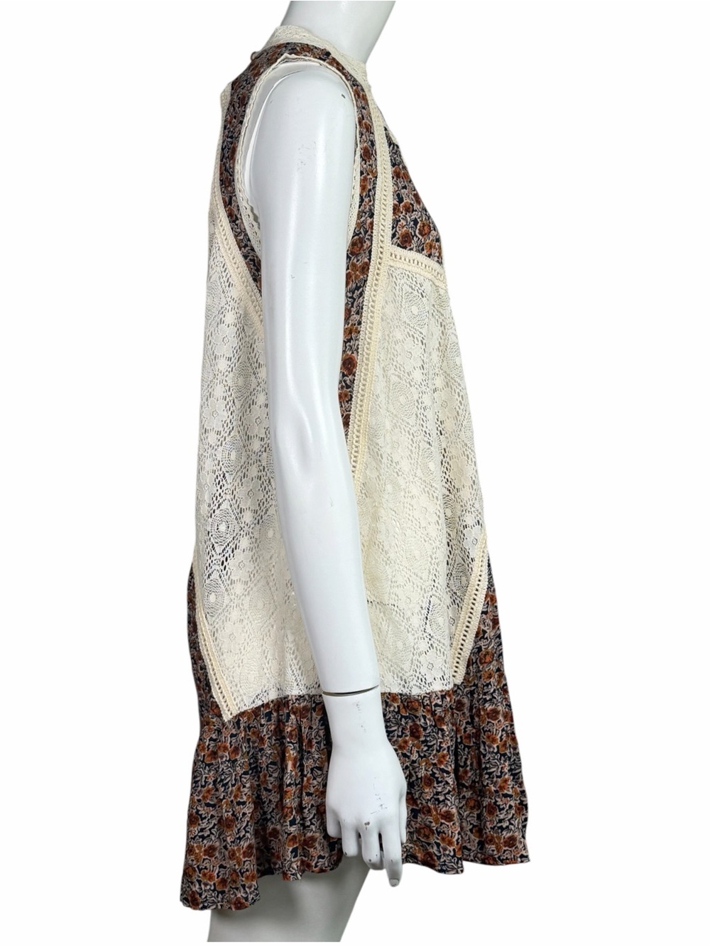 Umgee Floral Lace Boho Sleeveless Swing Dress Cream Rust Size Small Summer Dress - Picture 5 of 10